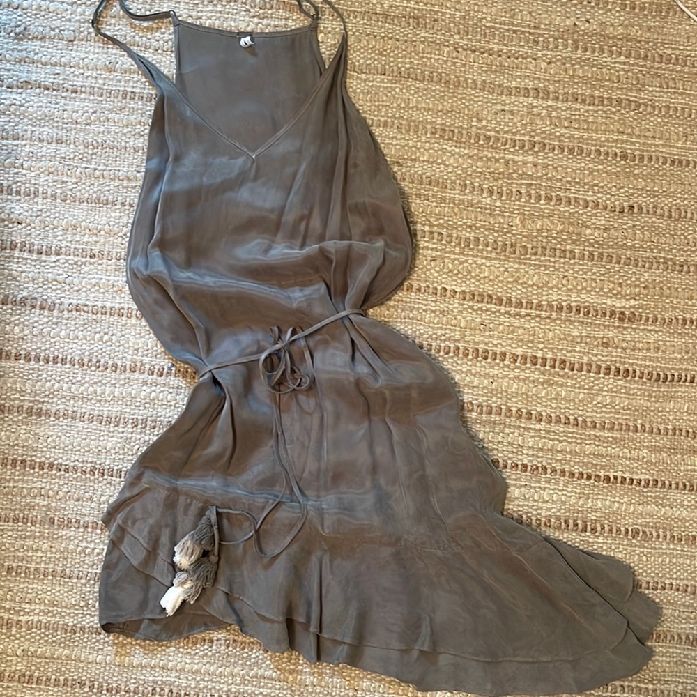 YFB - Hunter Green Asymmetrical Tie Waist Tassel Dress - M